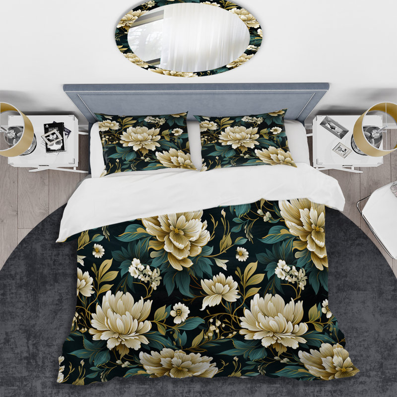 Ensemble de housse de couette Green Tones Zen Damask Harmony, Housse de couette pour grand lit et 2 taies décor