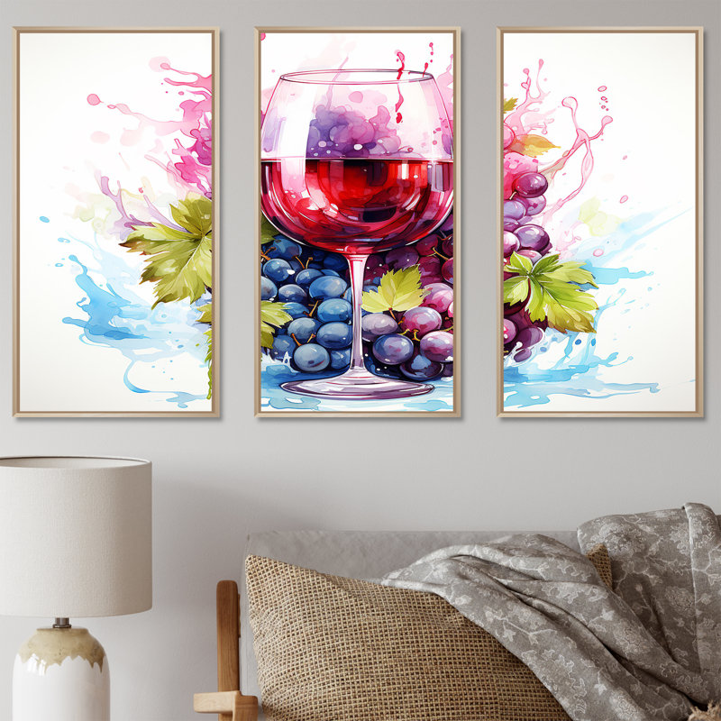 Raisin élégant vin de Bourgogne II - art mural vin, H 40 po x l 61 po, Cadre flottant brun