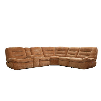 Full Foam Seat Power Motion Sectional In Orange Chenille With Console And Wireless Charge Accessory Motivating Motion, Seat,