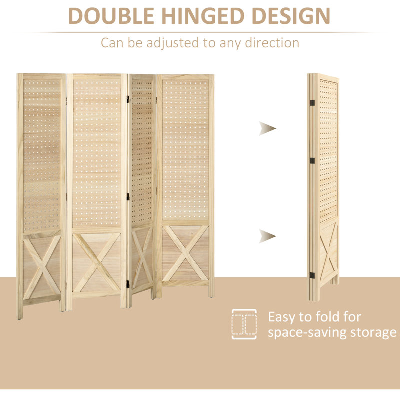 Natural Wood Room Divider - 4.7' Tall Privacy Screen Display