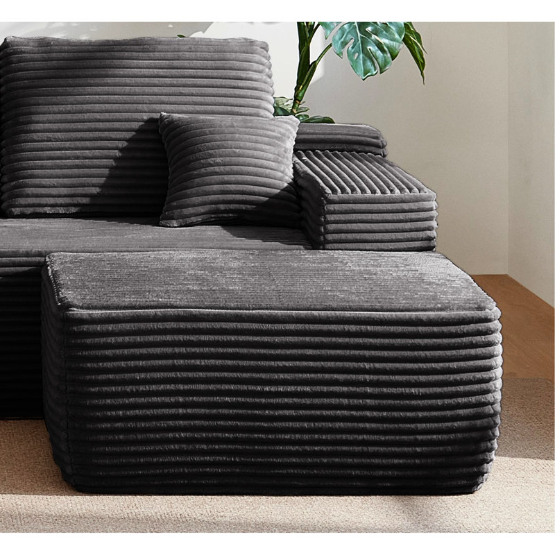 Canapé-lit modulaire réversible gris, sans assemblage requis, 373 - 001, option de chambre à coucher de 17,02 po de hauteur avec méridienne confortable, velours côtelé doux, largeur 29,66 po