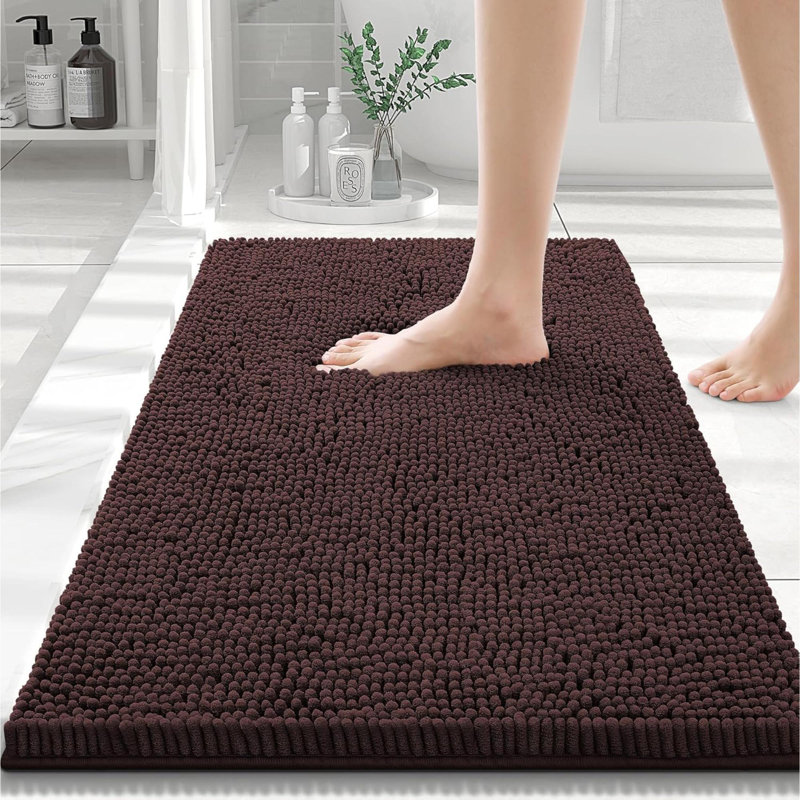 Djenkely Chenille Non-Slip Bath Rug, Brown