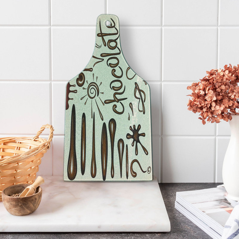 Chocolate Tempered Glass Cutting Board with Coffee Cup Design