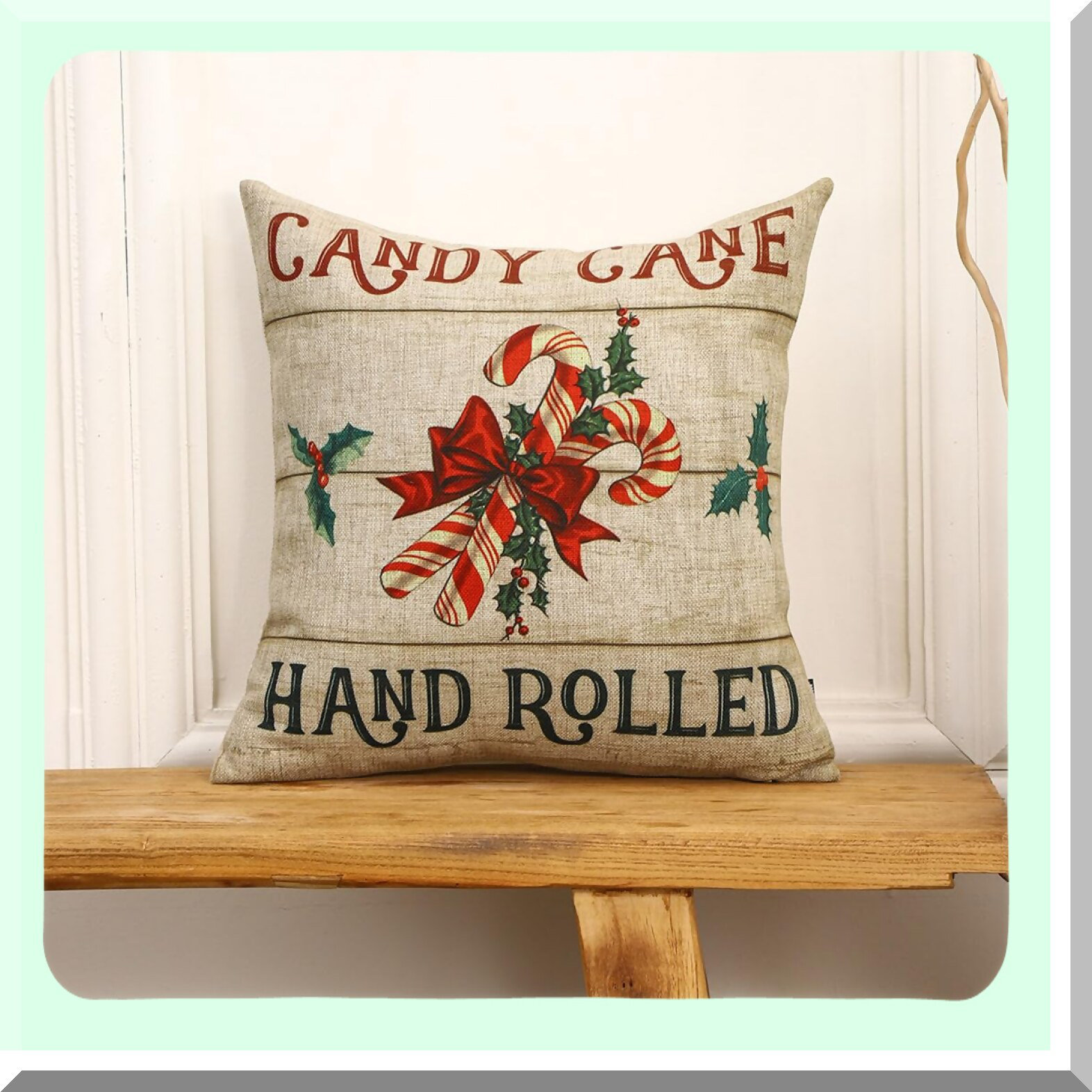 BRBCA Winter Candy Cane Farmhouse Pillow Cover Festive Holiday
