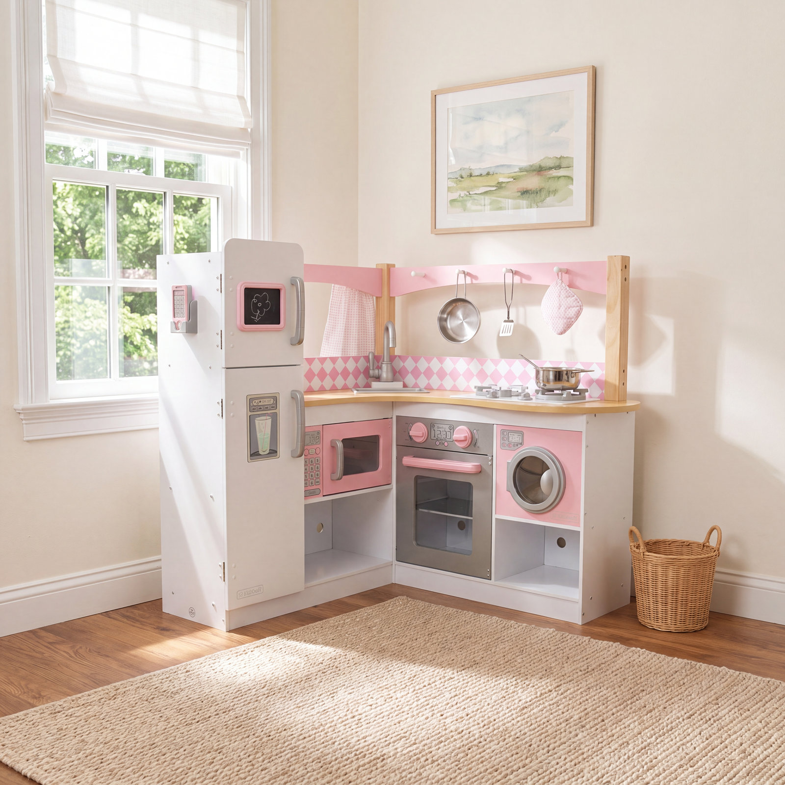 Grand Gourmet Play Kitchen Set, Pink/White