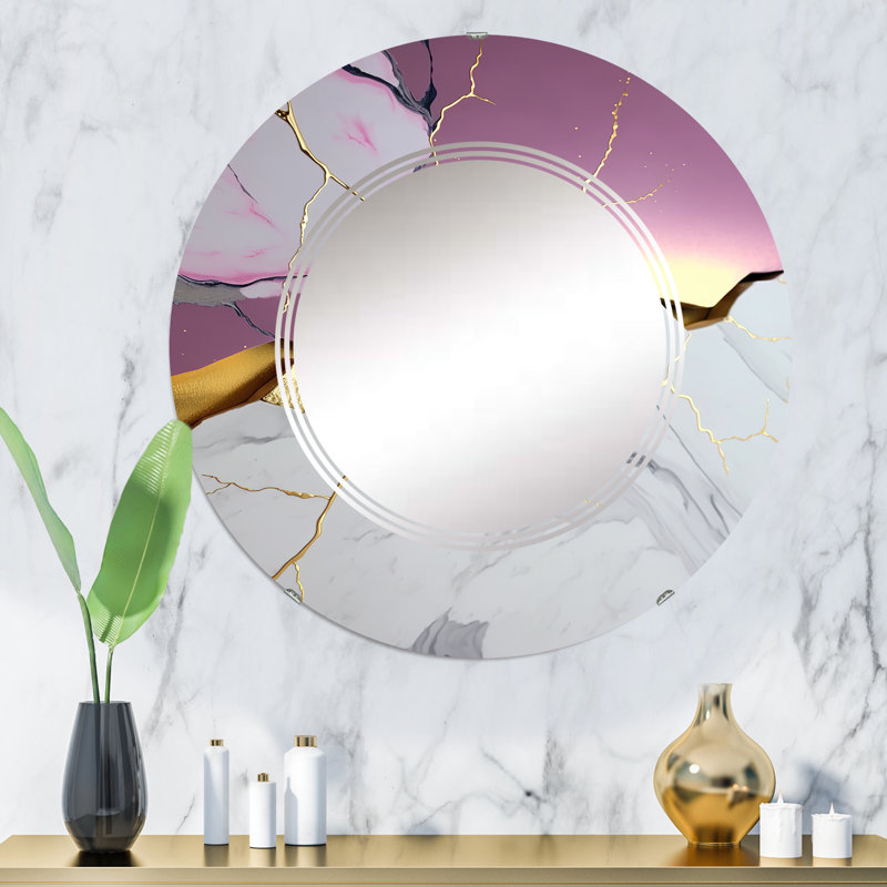 Abstrait Geode Pink III - Miroir mural abstrait en marbre, 32 po x 32 po