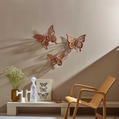 Ensemble de 3 décorations murales papillons en métal 3D - 3 pièces