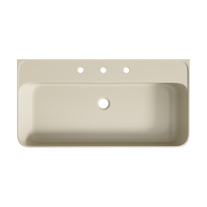 Vasque à poser LORAN 91 cm (36 po) en marbre artificiel avec 3 trous pour robinetterie, sans robinetterie ni meuble, blanche