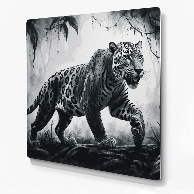 Art mural en métal noir Wildlife Jaguar, H 12 po x l 12 po