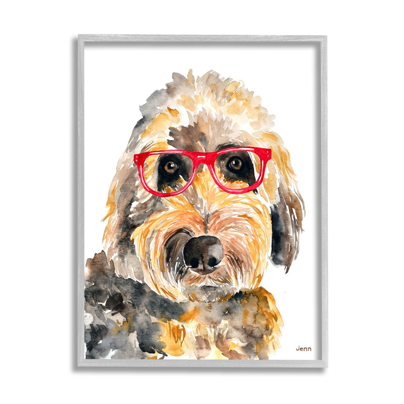 «Fun Terrier Dog», lunettes rouges, estampe numérique par Jen Seeley, H 30 po x l 24 po x P 1,5 po