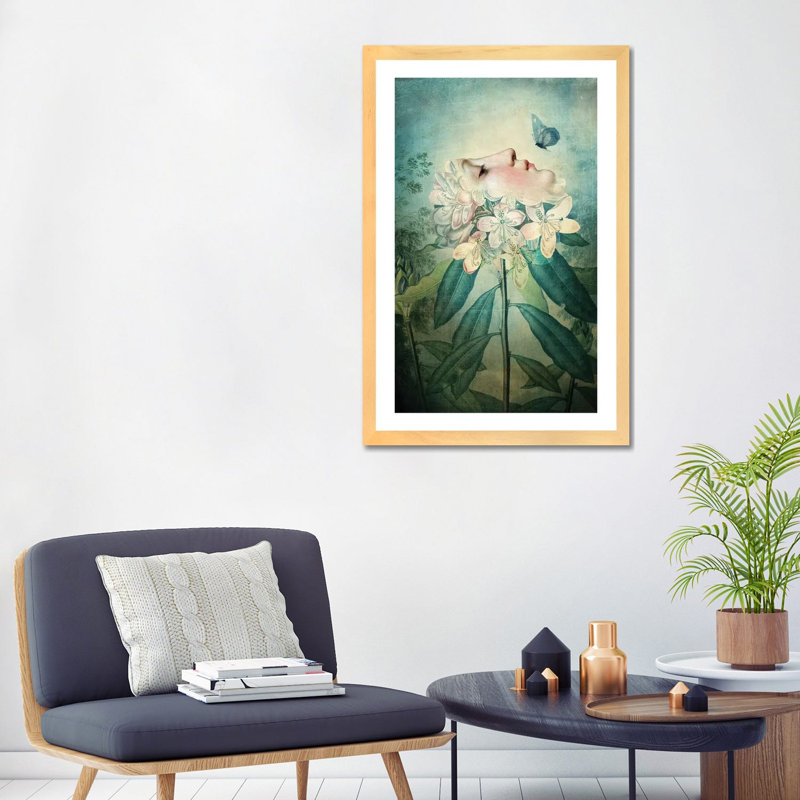 «The Kiss» par Catrin Welz-Stein - impression d'art graphique, Toile avec cadre en bois beige, H 32 po x l 24 po x P 1 po