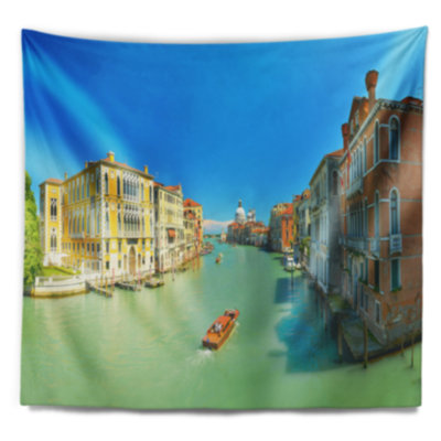 Tapisserie venice en vert grand canal landscape
