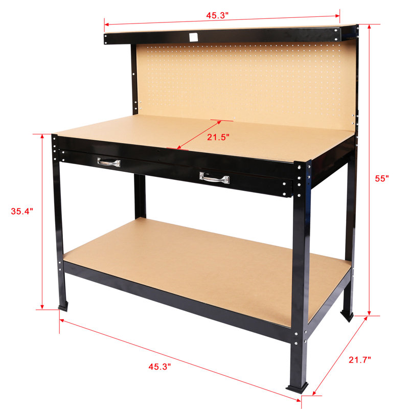 Établi de 115 cm avec capacité de 300 lb, acier au carbone noir, plateau, imperméable et surface antirouille
