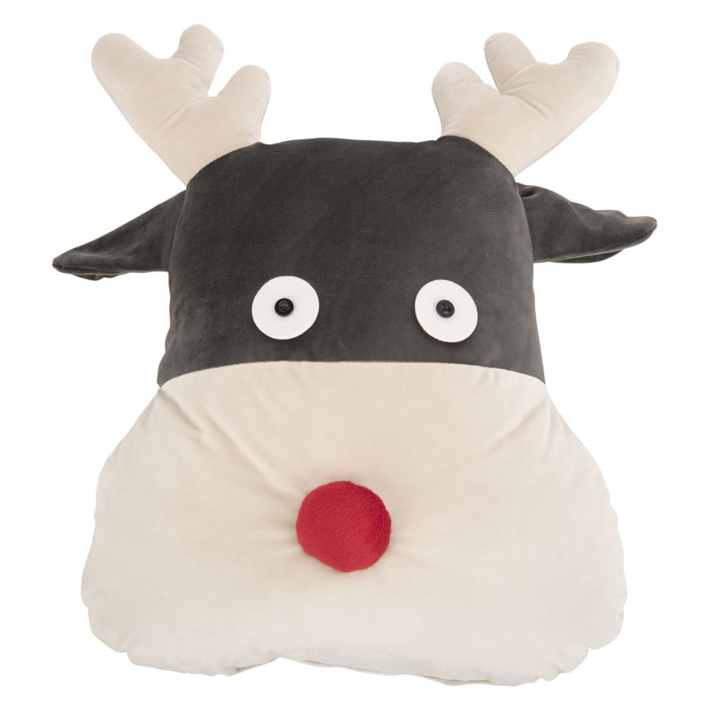 Reno Reindeer Multicolored Plush Holiday Pillow