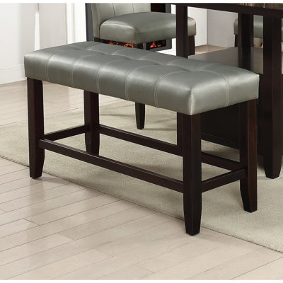 Banc à hauteur de comptoir pour salle à manger, siège rembourré en similicuir argenté, base en bois, banc de salle de recours moderne, construction rembourrée et stable,