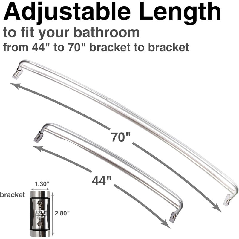 Adjustable Brushed Nickel Double Curved Wall Mounted Shower Rod