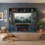 Meuble audio-vidéo mural pour téléviseur de 80 po ou moins avec foyer électrique, portes en verre trempé et tablettes réglables-1542233426