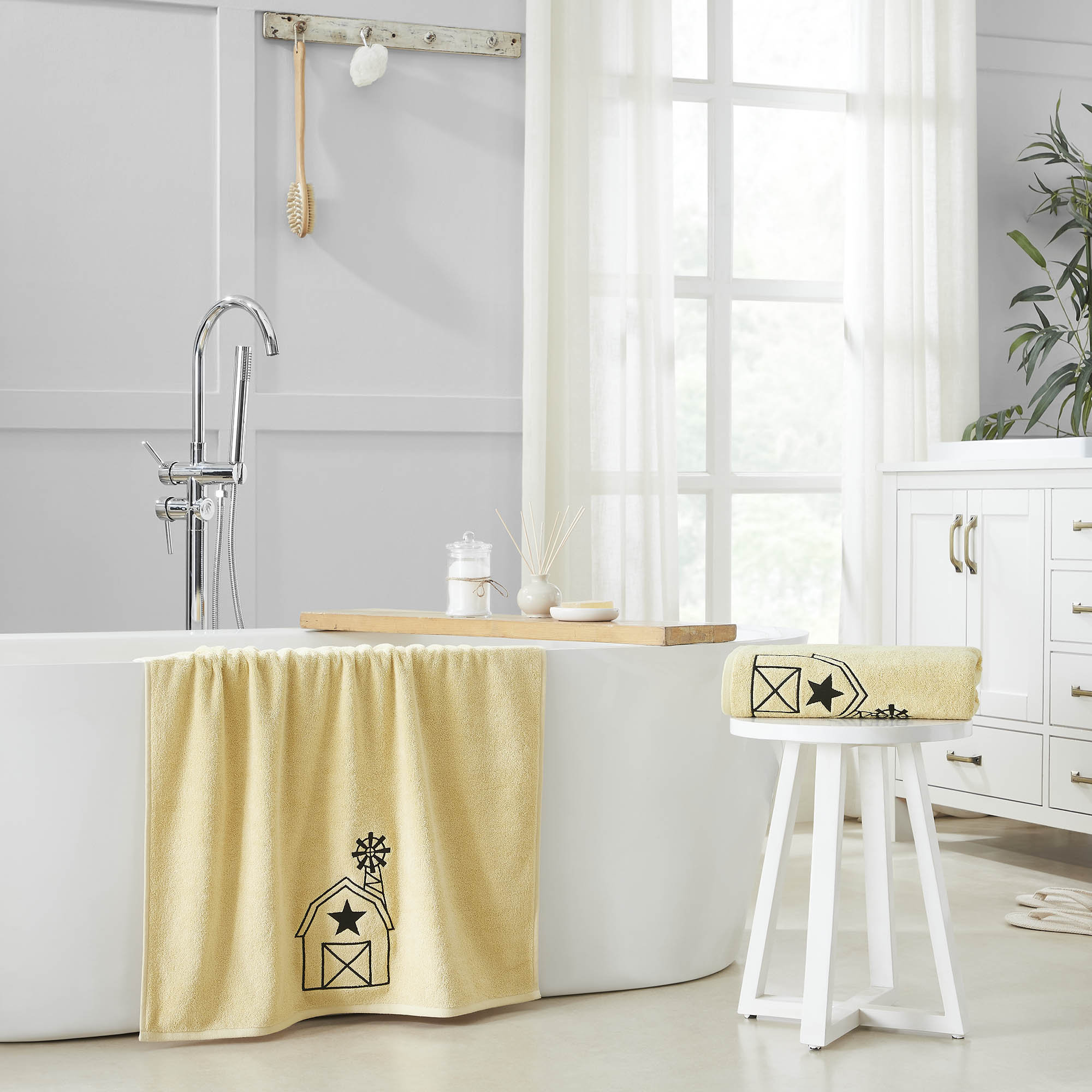 VHC Brands Timeless Linens Black Barn w/ Mill Creme Bath Towel Set of 2  27x54 | Wayfair, image size:2000x2000