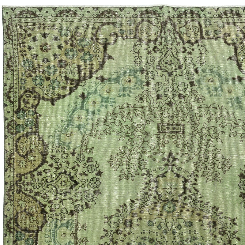 Tapis de salon en laine turque vert fait à la main 6 x 6 pi