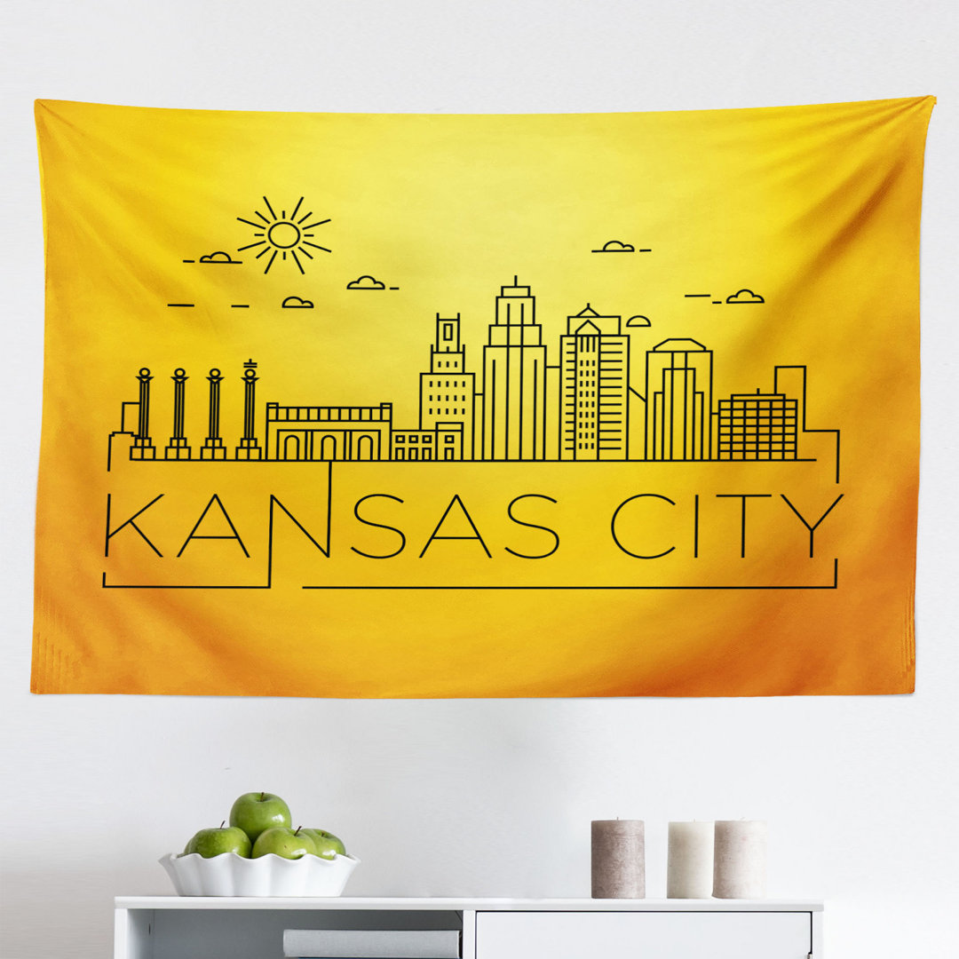 Wandbehang Minimal Kansas Missouri Linear City Skyline mit typografischen Design