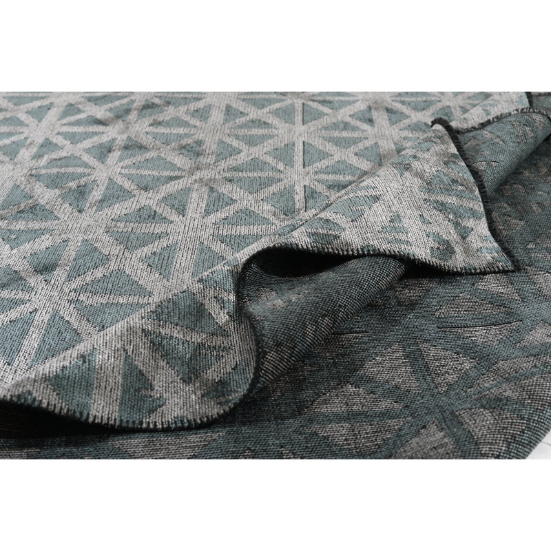 Tapis géométrique en coton bleu clair / gris argenté Rapture, Rectangle 7 pi 10 po x 9 pi 10 po
