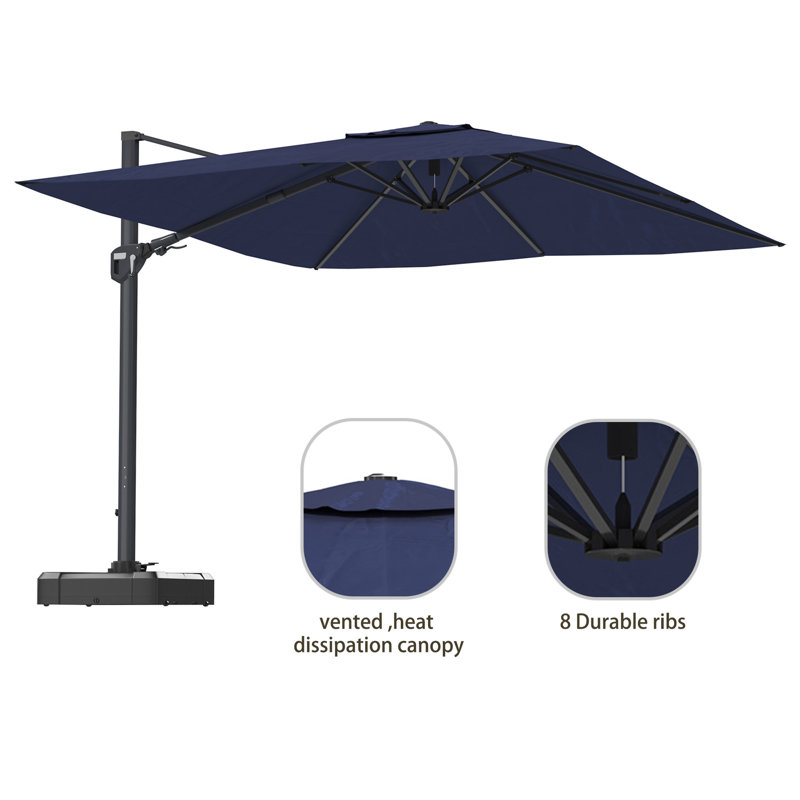 Parasol de patio en porte-à-faux carré 11 pi en bleu marine