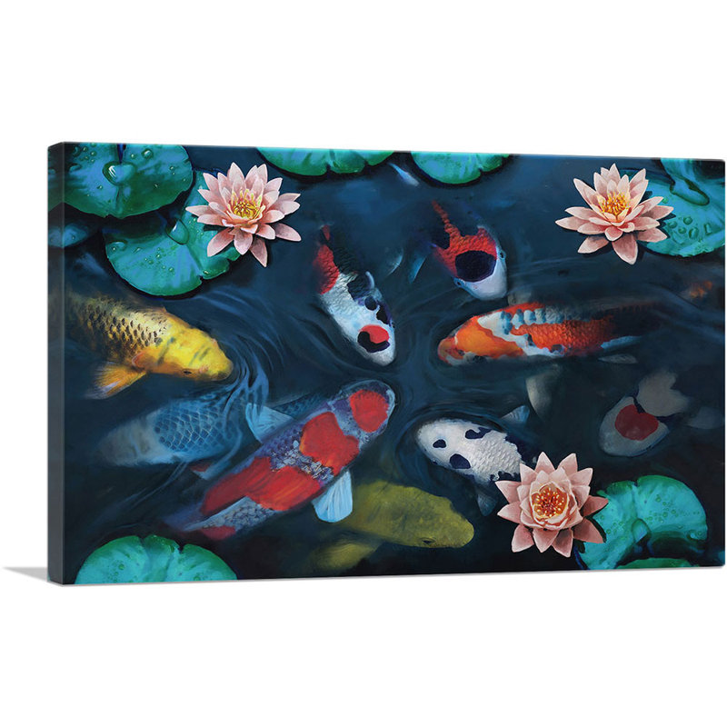 Reproduction d'art sur toile tendue or rouge Koi Carp, H 26 po x l 40 po x P 0,75 po