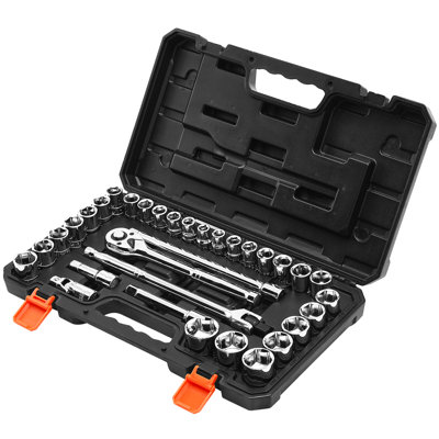 33 Pieces Socket 1/2 Inch Drive And Metric Mechanic Tool Kit Ratchet Wrench Extension Bar Storage Case Alloy Steel Custom Shockproof Slots Hrc42 - 48