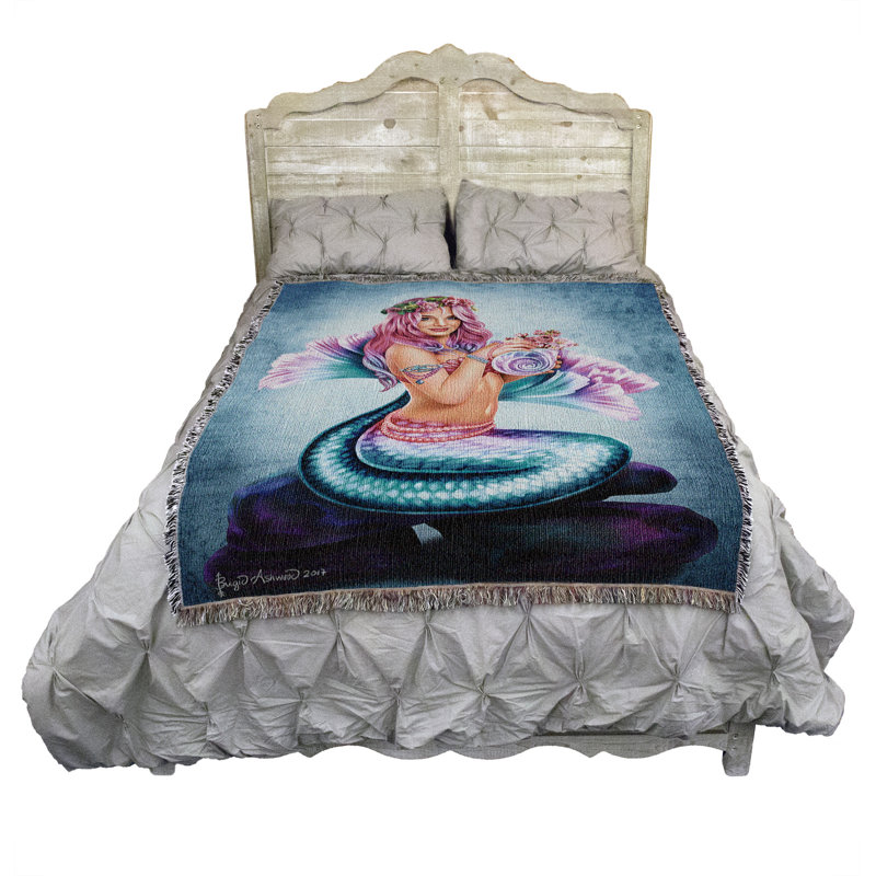 Pure Country Weavers Spring Flowers Mermaid Blanket by Brigid Ashwood - Gift Fantasy Tapestry Throw Woven from Cotton - Made in The USA (72x54)