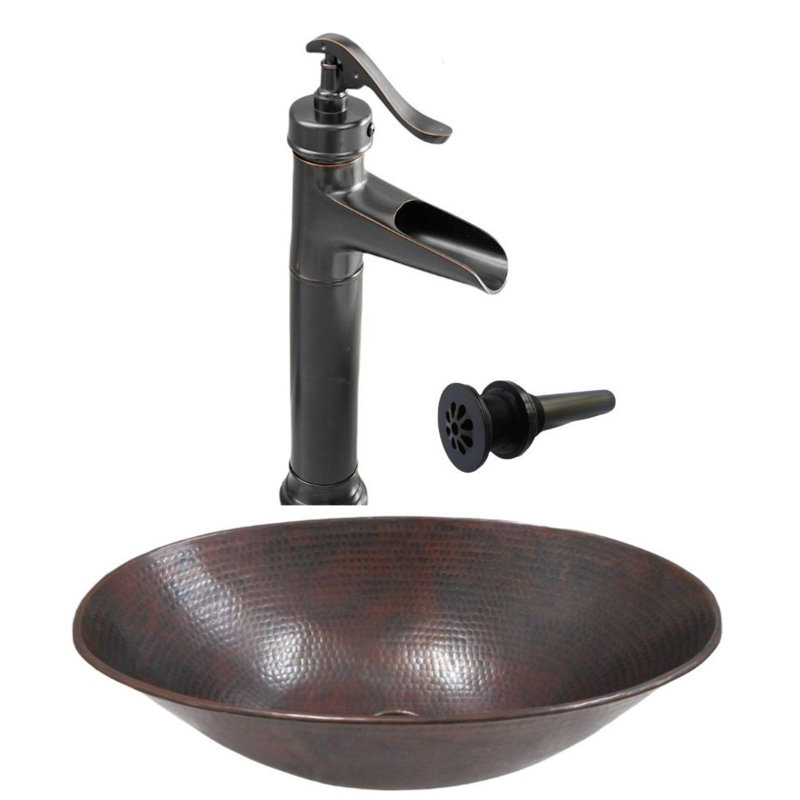 Lavabo de salle de bain ovale en cuivre 17 po, robinet de pompe 13 po inclus