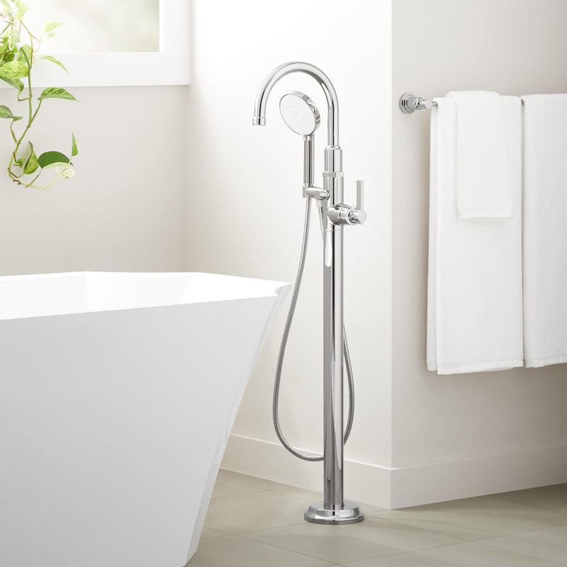 Greyfield Floor Mounted Tub Filler Faucet - Includes Hand Shower and Valve, Chrome