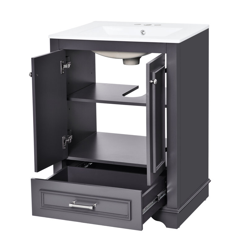 Meuble de rangement moderne pour salle de bain avec lavabo en céramique - Design élégant et meuble-lavabo spacieux avec tiroirs 24 po