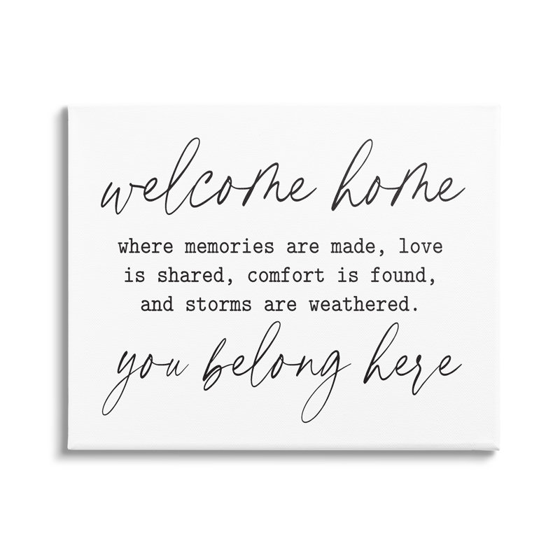 «Welcome Home Belonging Family» par lettrage et doublure - impression sur toile tendue, H 16 po x l 20 po x P 1,5 po