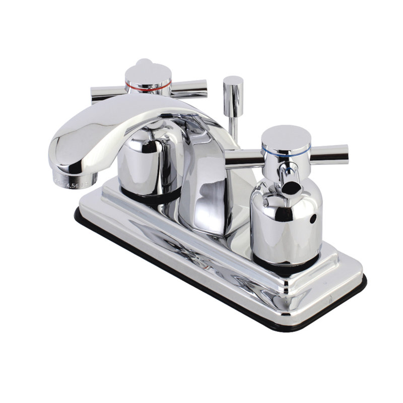 Kingston Brass Concord Two-Handle 3-Hole Deck Mount 4" Centerset Bathroom Faucet with Plastic Pop-Up, Polished Chrome