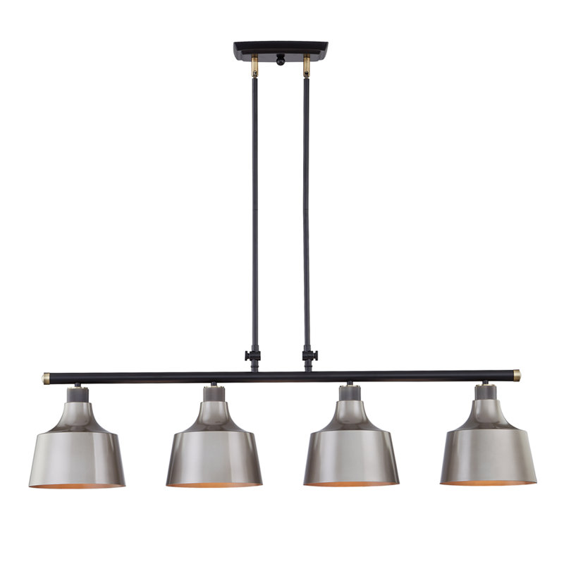 Luminaire suspendu pour îlot de cuisine 4 lumières Bleckley, Noir/laiton antique, gris