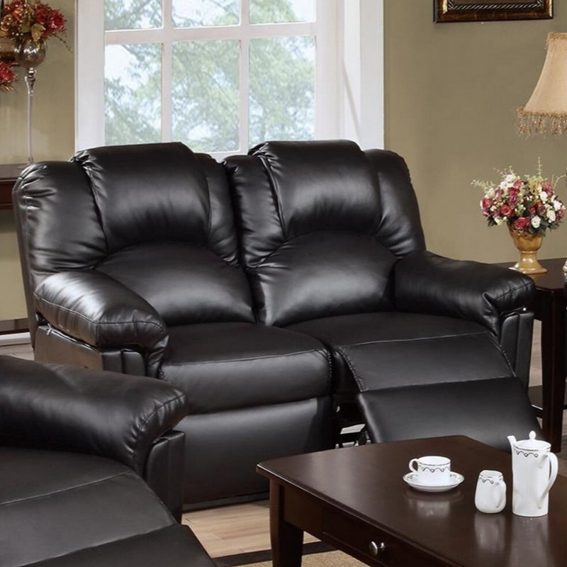 Garcial Bonded Leather Recliner Loveseat, Black Faux Leather