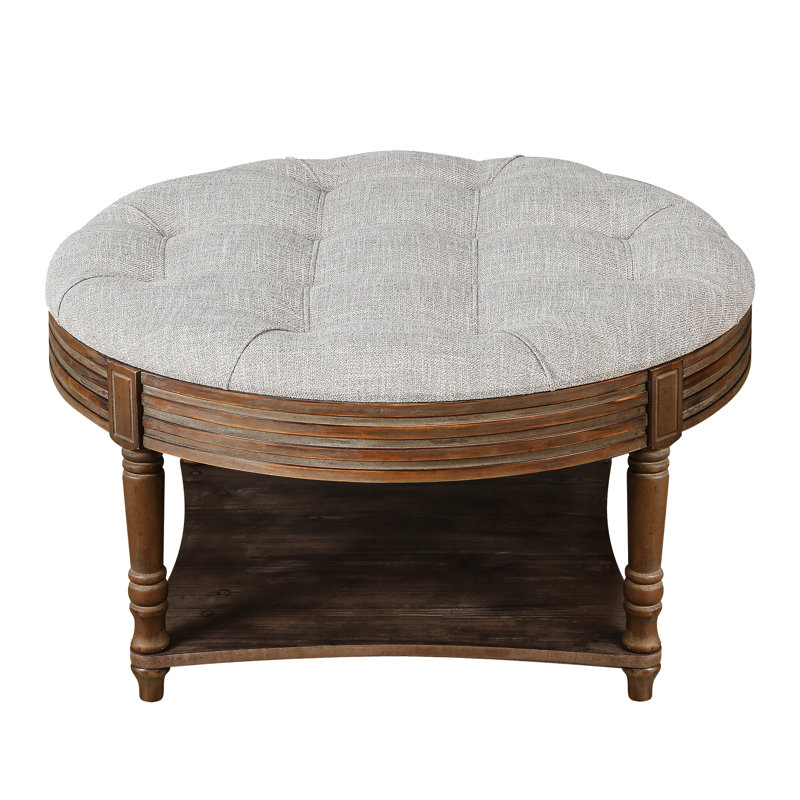 Grande table basse ronde avec surface et rangement pour l'eau - Lin spacieuse, gris, imperméable