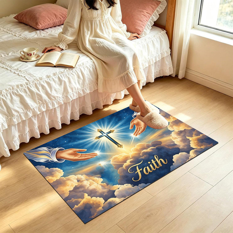 Tapis d'entrée antidérapant pour l'extérieur, Faith Cross céleste, 20 po x 32 po