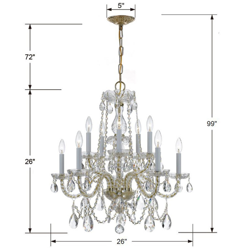 Wehr 10 - Light Glass Dimmable Classic / Traditional Chandelier, Majestic Wood Polished/Polished Brass