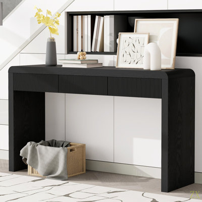 Console Table With 3 Fluted Drawers - Solid Wood Veneer Entryway Table Featuring  Grain For Living Room, Hallway