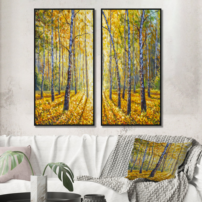 «Path to the Birch Forest», ensemble de 2 peintures sur toiles, H 20 po x l 24 po x P 1 po, Cadre flottant noir