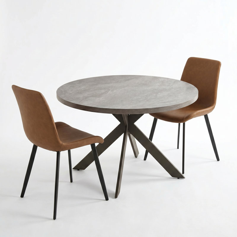 Round Dining Table Set, Brown, 3 Pieces: Table, 2 Chairs