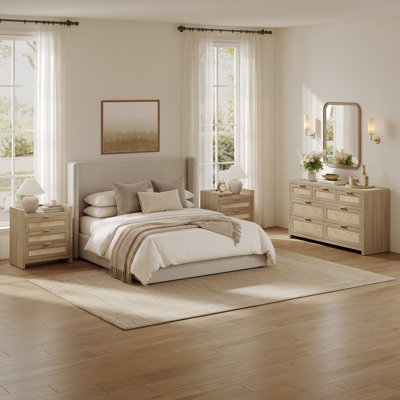 3-piece Rattan Storage Bedroom Set (7-drawer Dresser + 2 Nightstands)