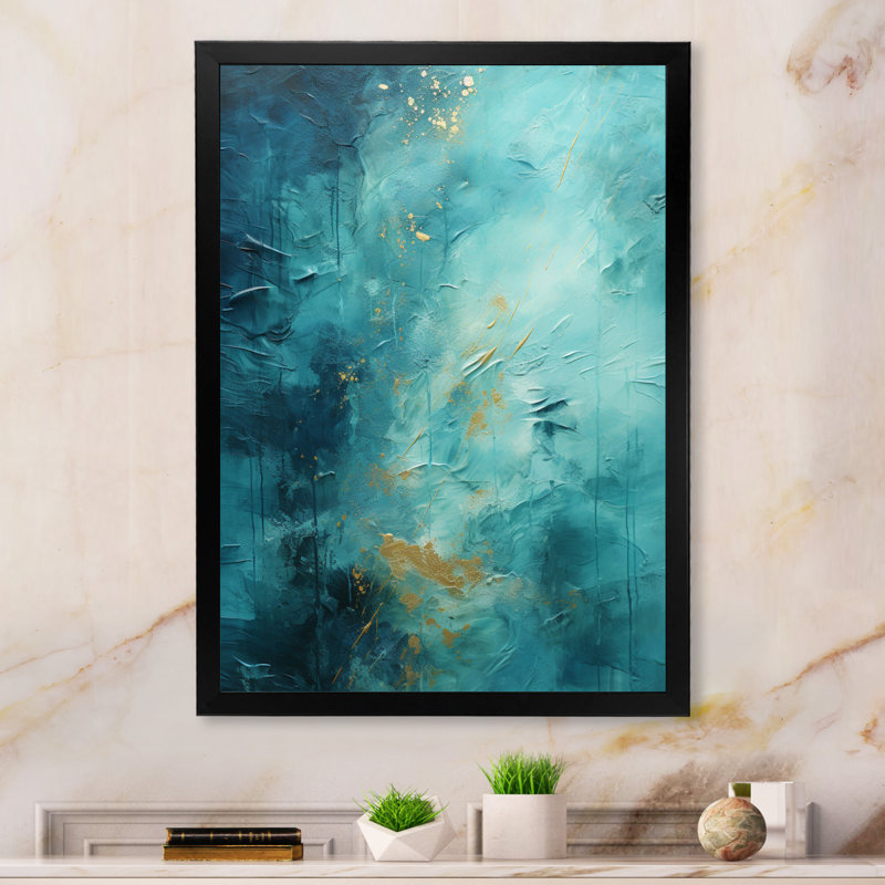 Fibbie turquoise Tranquility I - paysages abstraits, art mural, H 44 po x l 34 po x P 1,5 po, Cadre photo noir