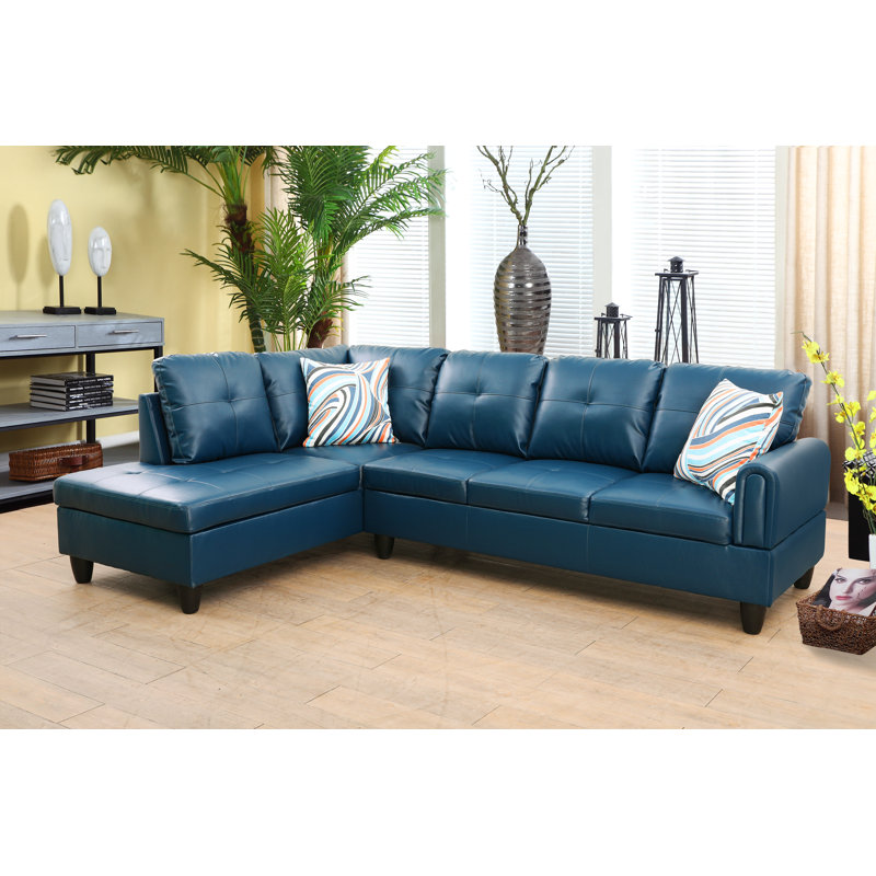 Renford Upholstered L-Shaped Sectional, Left Hand Facing, Navy Faux Leather