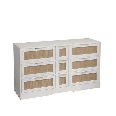 51.2 "Rattan Locker With Drawers, 9 Drawers, Metal Handles For Kitchen, Living Room, Bedroom