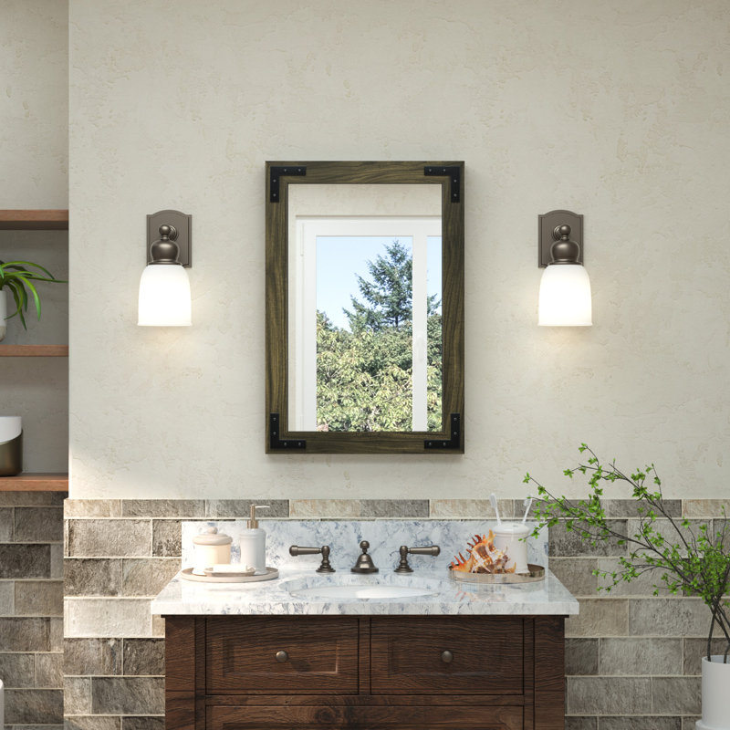 Gwenneth Rectangle Wood Mirror for Bathroom, Solid Pine Wood, 18" x 26", Black