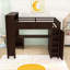Grand lit mezzanine en bois avec garde-robe intégré, bureau, tablettes et station de charge-1295906721