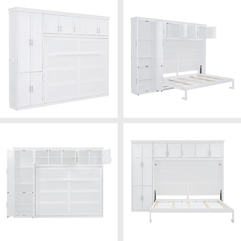 Grand lit escamotable mural avec armoires, Blanc