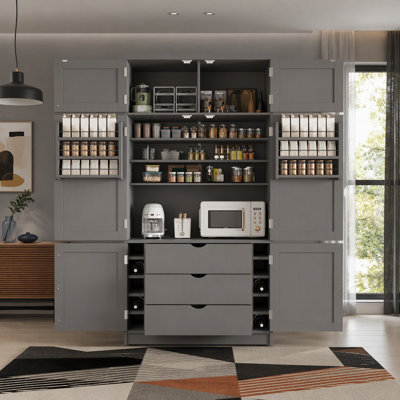 80.1'' Tall Freestanding Kitchen Pantry Cabinet With Power Outlets, Shaker Style Storage Cupboard With Drawers, Adjustable Shelves & Door Racks